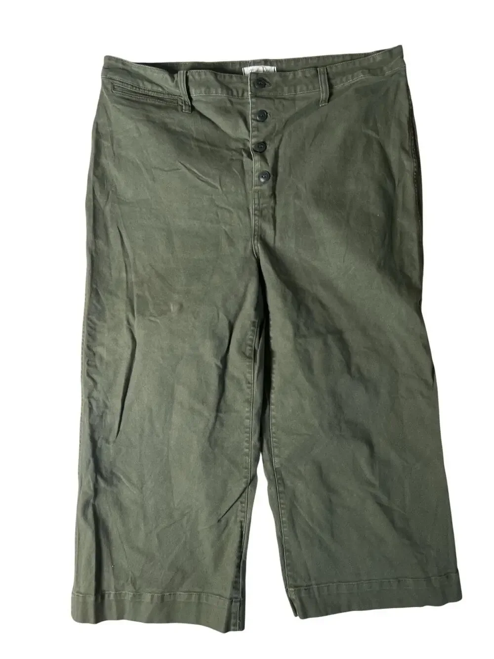 Madewell Pants Womens 33 Green Cropped Wide-Leg Twill Pockets Stretch Button-Fly